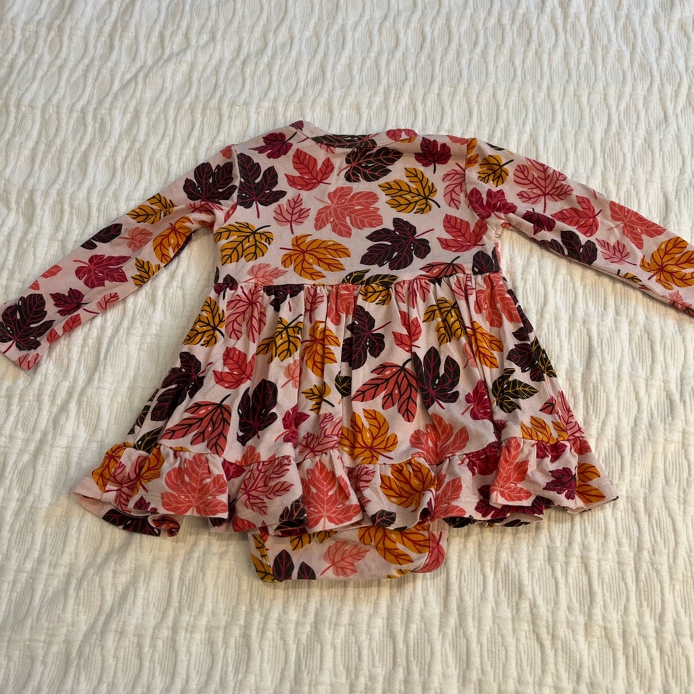Leaf Print Long Sleeve Baby Twirl Dress - Picture 3 of 4